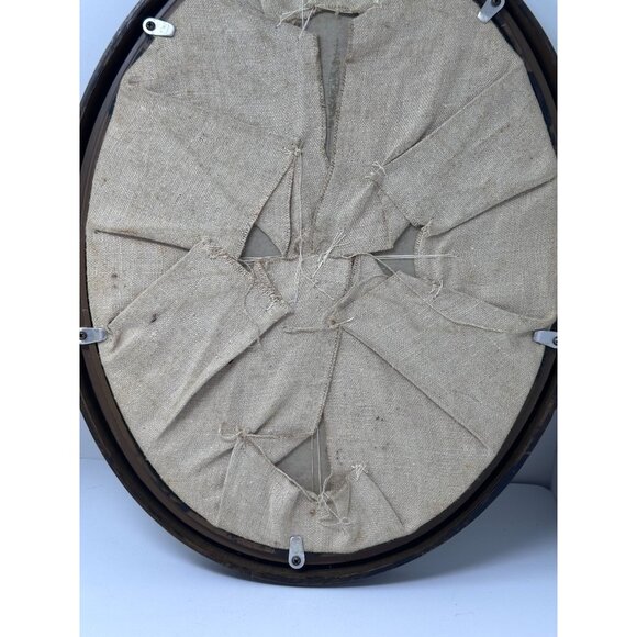 MCM Botanical Embroidery Oval Frame Crewel Floral Wall Art Needlepoint Vtg - Picture 8 of 11